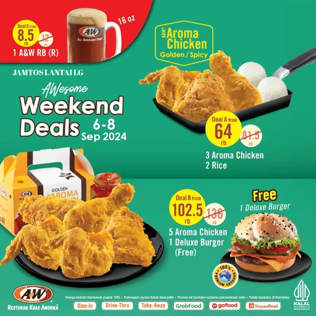 Promo A&W WEEKEND DEALS - Paket Aroma Chicken Golden/ Spicy Mulai Dari Rp. 64.000