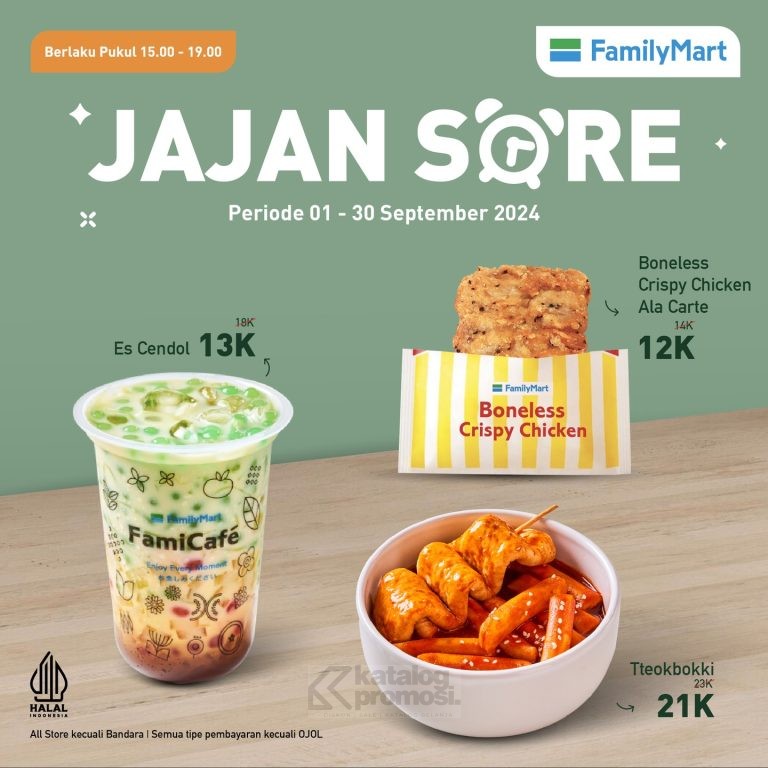 PROMO FAMILYMART JAJAN SORE mulai Rp. 12RIBUAN aja berlaku mulai tanggal 01-30 SEPTEMBER 2024 mulai pk. 15.00-19.00