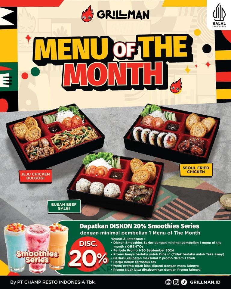 Promo GRILLMAN MENU OF THE MONTH! DISKON 20% untuk pembelian Smoothies Series