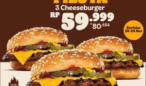 Promo BURGER KING Cheeseburger Fiesta - 3 Cheeseburger cuma Rp 59.999*