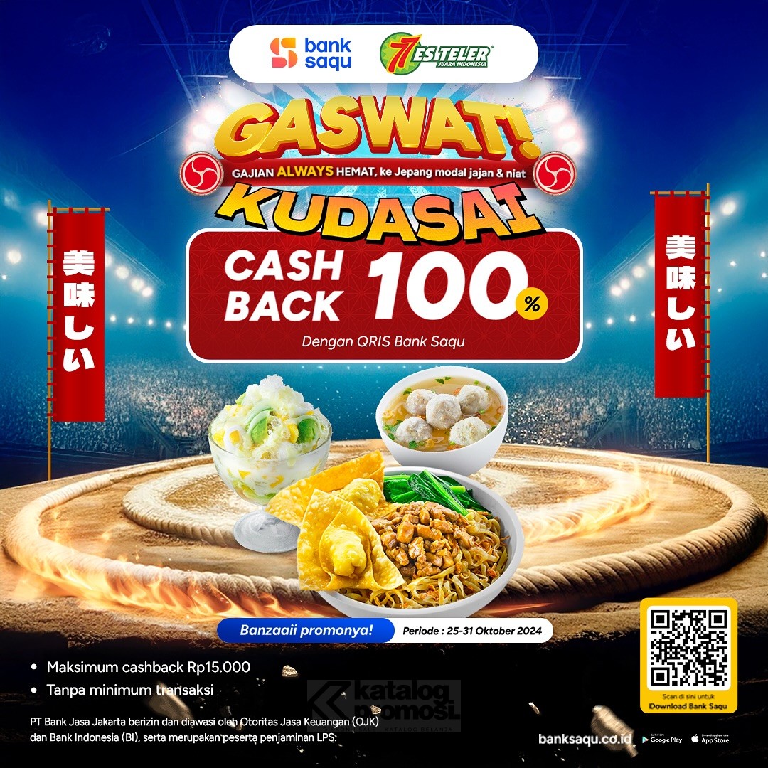 Promo ES TELER 77 BANK SAQU GASWAT! CASHBACK HINGGA 100%