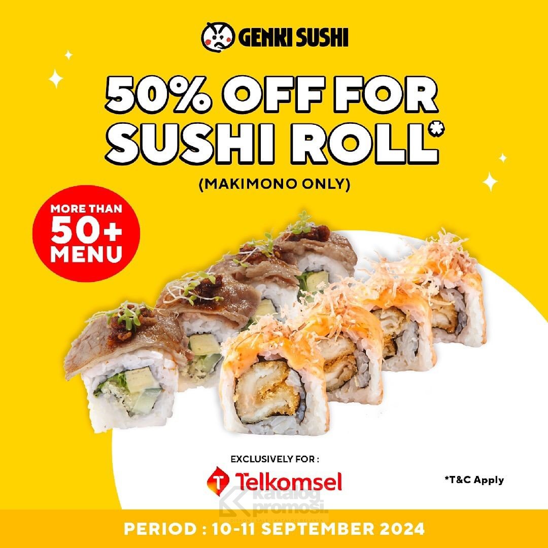 Promo GENKI SUSHI DISCOUNT 50% OFF for SUSHI ROLL MAKIMONO*