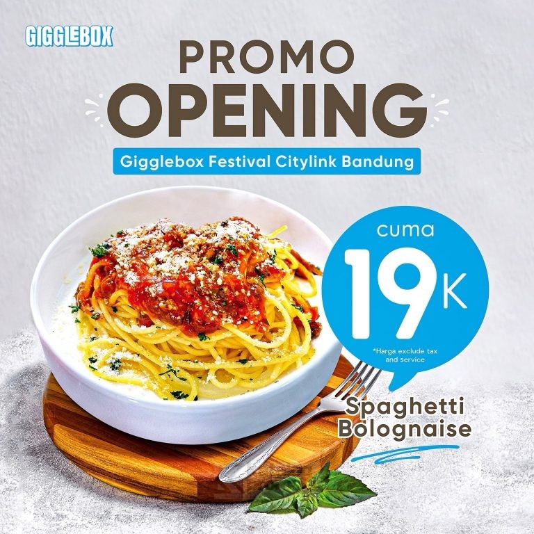 Promo Opening GiggleBox Festival Citylink Bandung - Beli Spaghetti Bolognaise cuma Rp. 19K