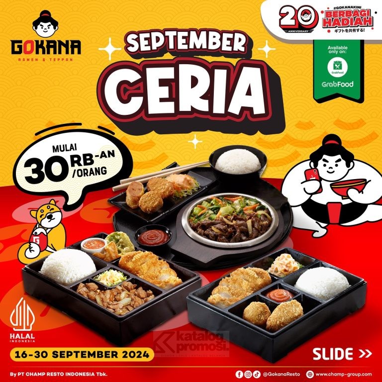 Promo GOKANA GRABFOOD PAKET SEPTEMBER CERIA mulai Rp. 30RIBUAN per orang