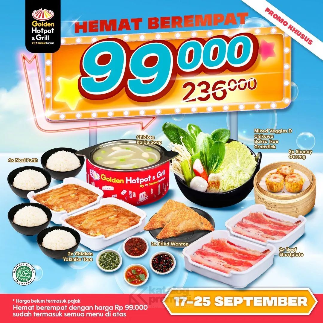 PROMO GOLDEN HOTPOT & GRILL HEMAT BEREMPAT cuma Rp. 99.000 RIBU AJA