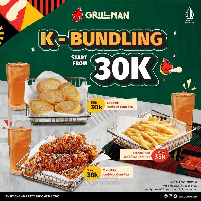 Promo GRILLMAN K-BUNDLING! 1 SNACK + 1 MINUMAN mulai Rp. 30K