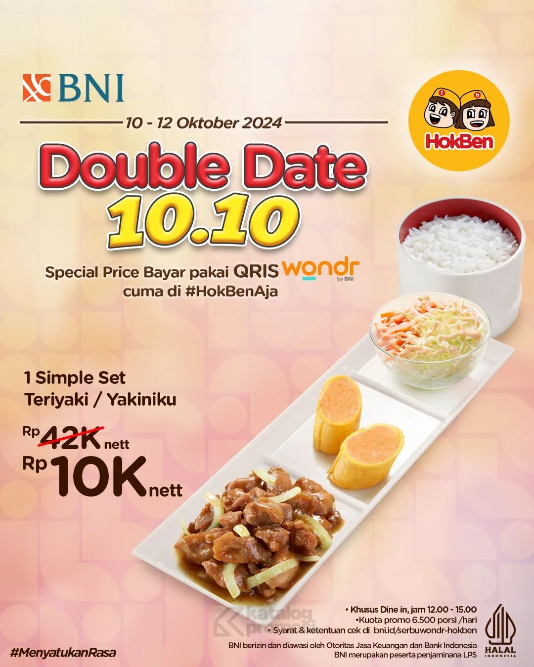 Promo Hokben BNI Double Date 10.10 – Paket Simple Set Teriyaki / Yakiniku cuma Rp. 10K