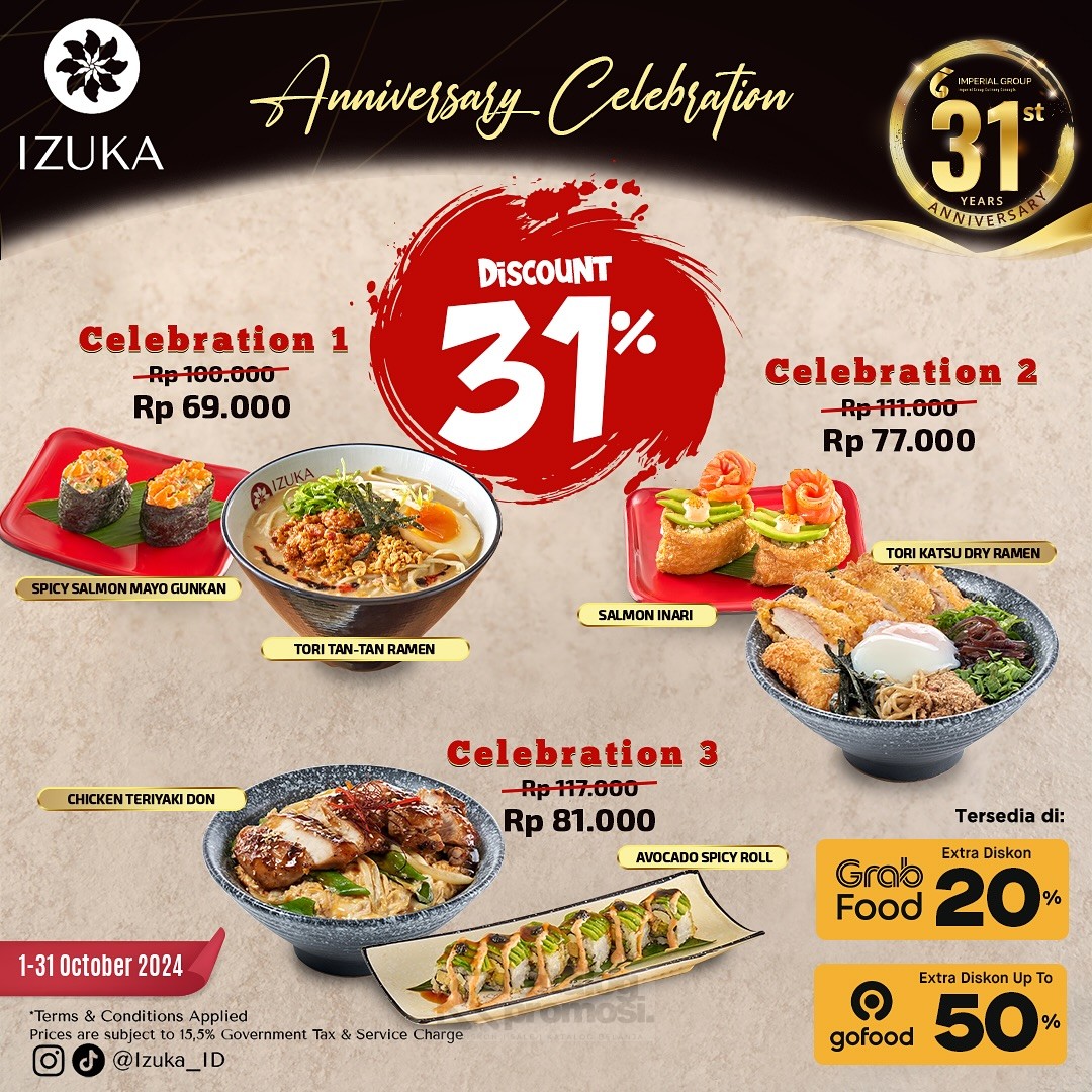 Promo IZUKA Imperial Group 31st Anniversary Paket Hemat Mulai Rp69.000!