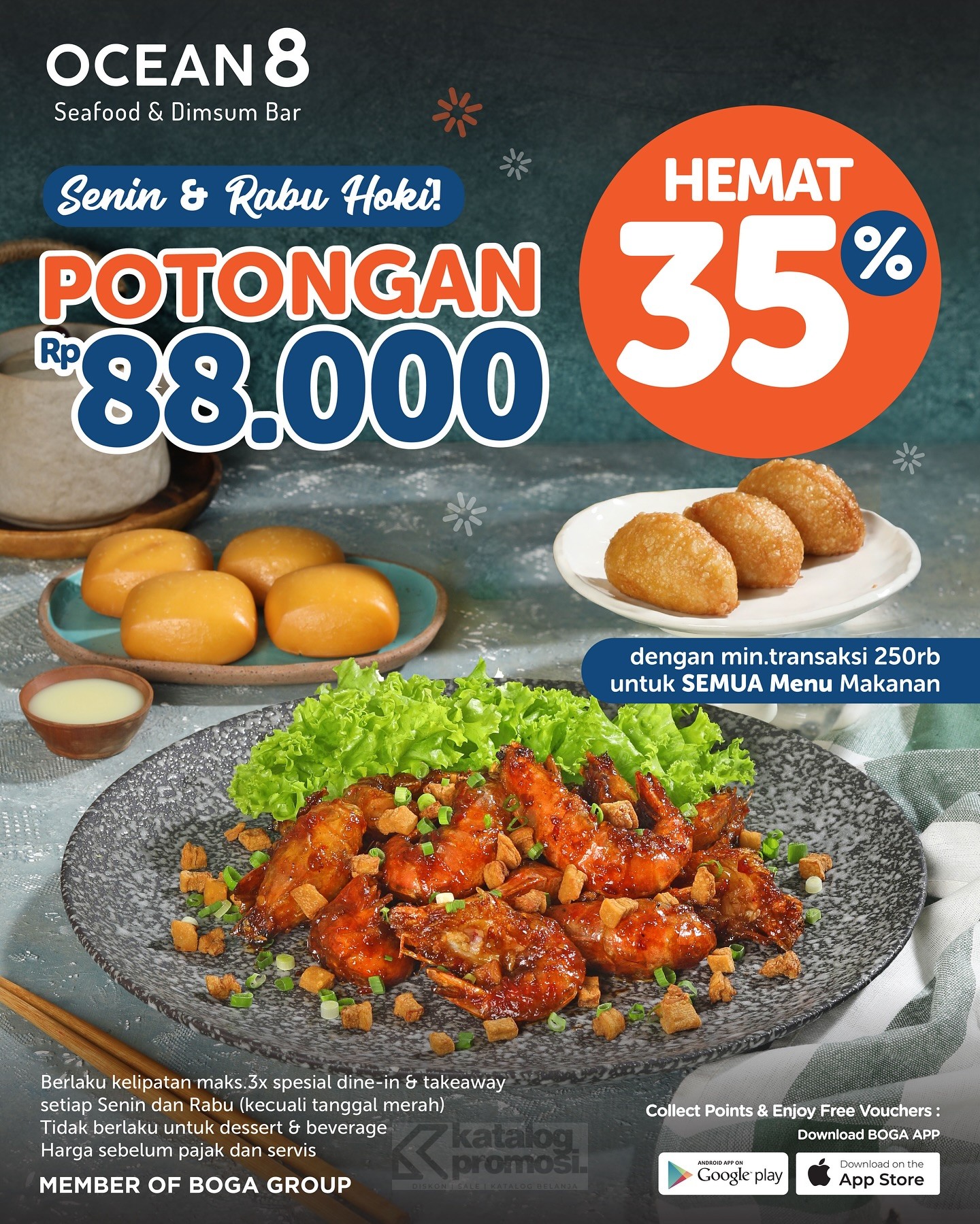 Promo OCEAN 8 Senin & Rabu Hoki! POTONGAN Rp. 88RIBU untuk SEMUA MENU MAKANAN*