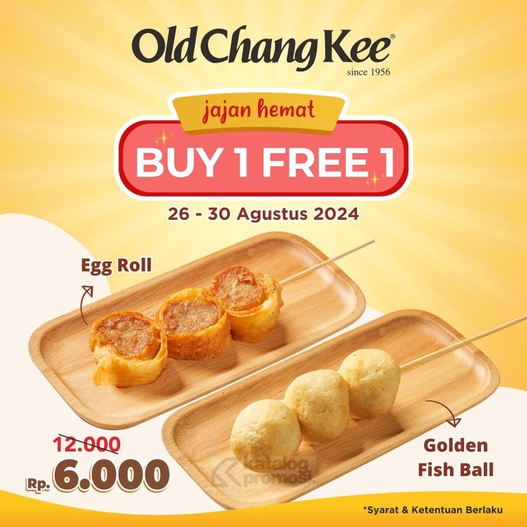 Promo OLD CHANG KEE SPESIAL GAJIAN BELI 1 GRATIS 1 berlaku mulai tanggal 26-30 Agustus 2024