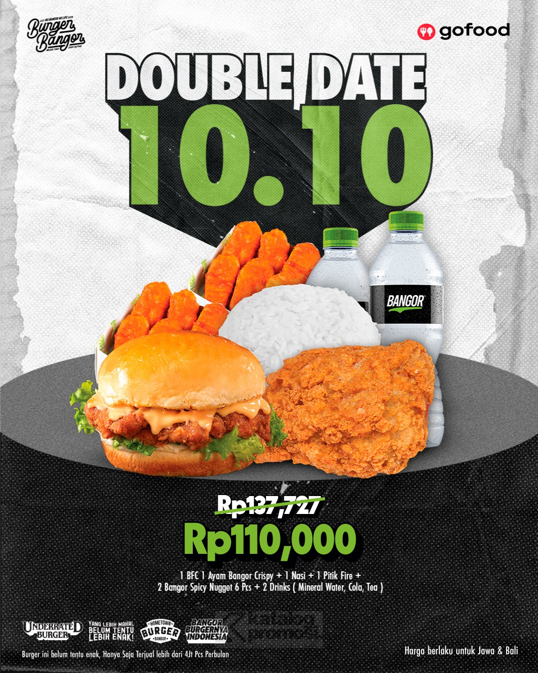 Promo Double Date 10.10 Burger Bangor Rame-Rame cuma Rp. 110.000