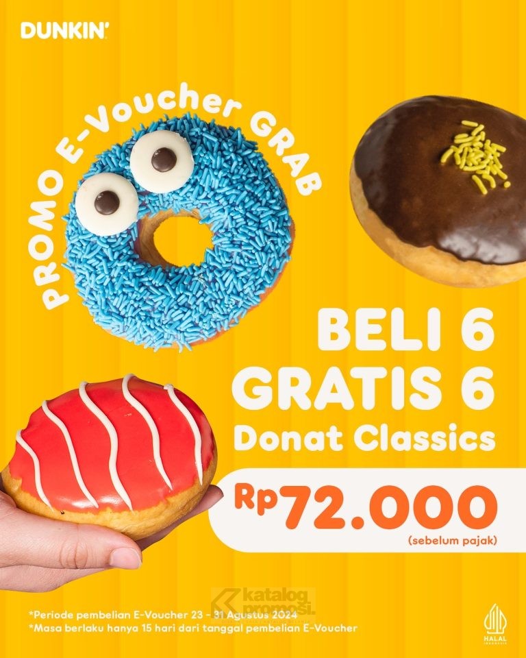 Promo DUNKIN' DONUTS GRABFOOD E-VOUCHER BELI 6 GRATIS 6 DONUTS*