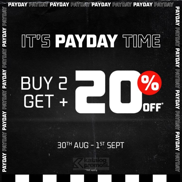 Promo FOOT LOCKER PAYDAY TIME Buy 2 Get 20% off  BERLKAU HINGGA tanggal 01 September 2024