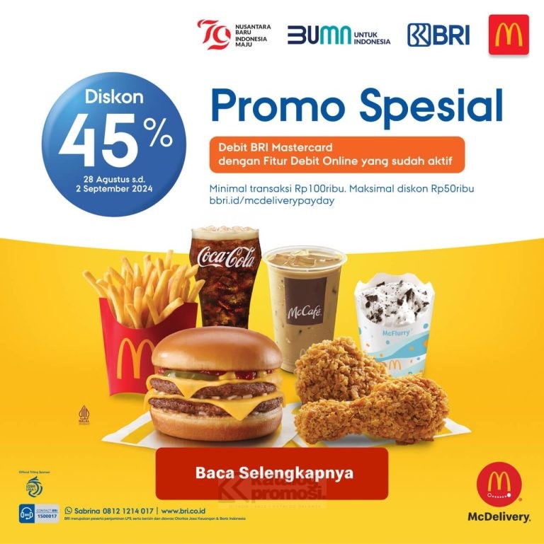 Promo MCDONALD'S BRI Diskon 45% di McDelivery