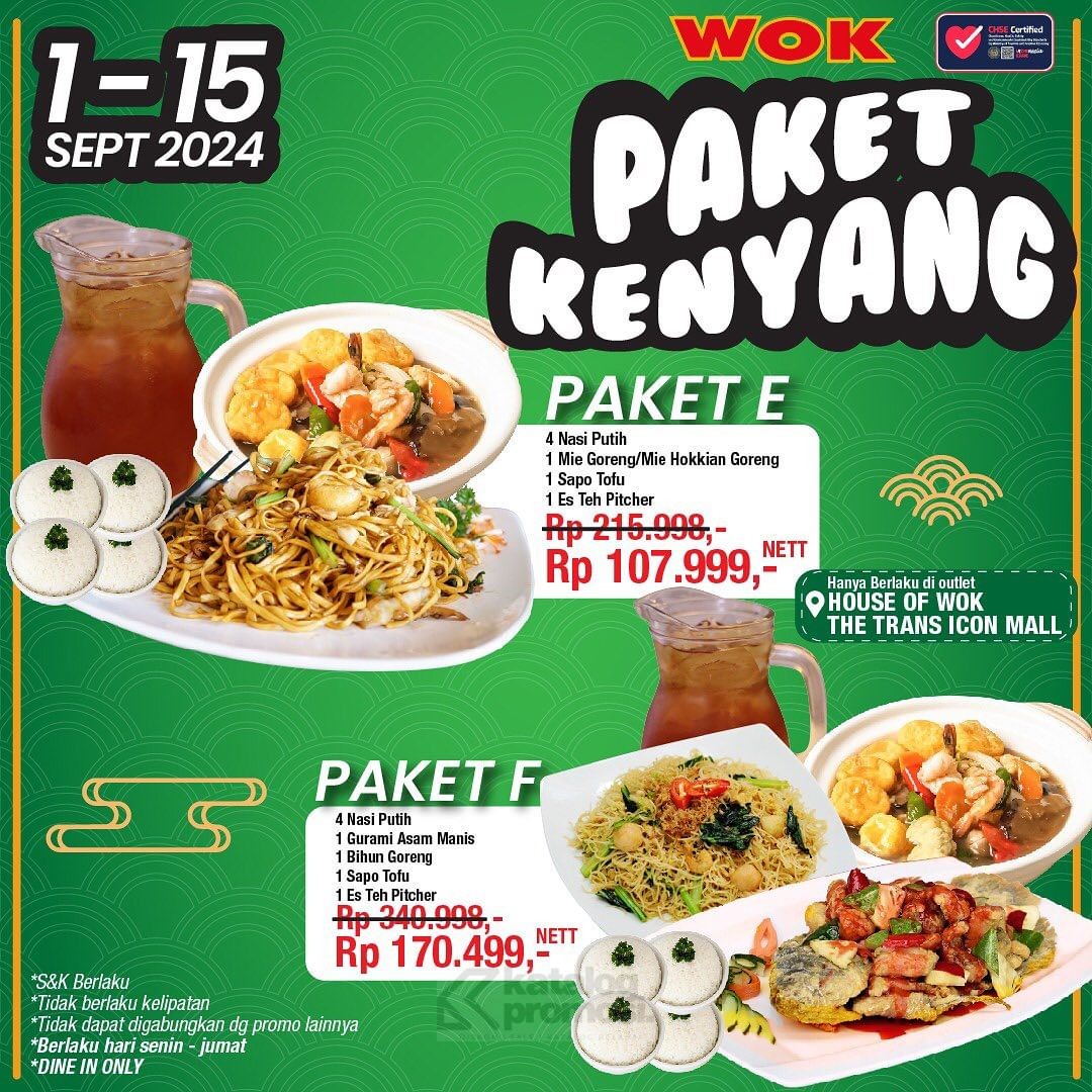 Promo House Of Wok Trans Icon Mall Paket Kenyang E & F mulai dari Rp. 107.999,-