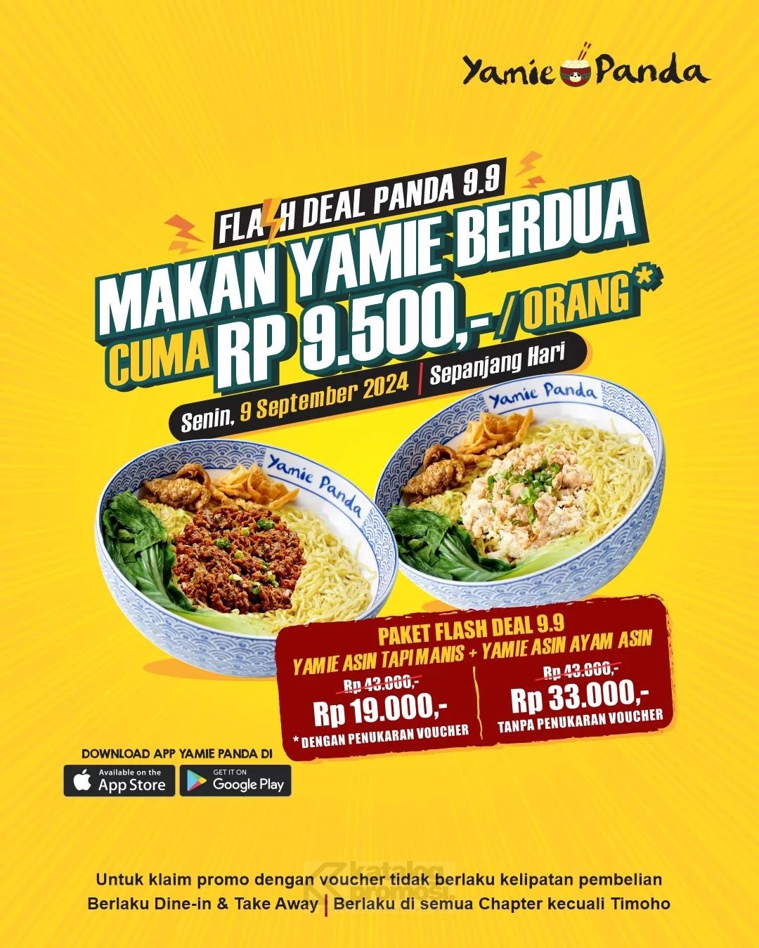 Promo YAMIE PANDA FLASH DEAL 9.9 - MAKAN BERDUA cuma Rp. 9.500 per orang