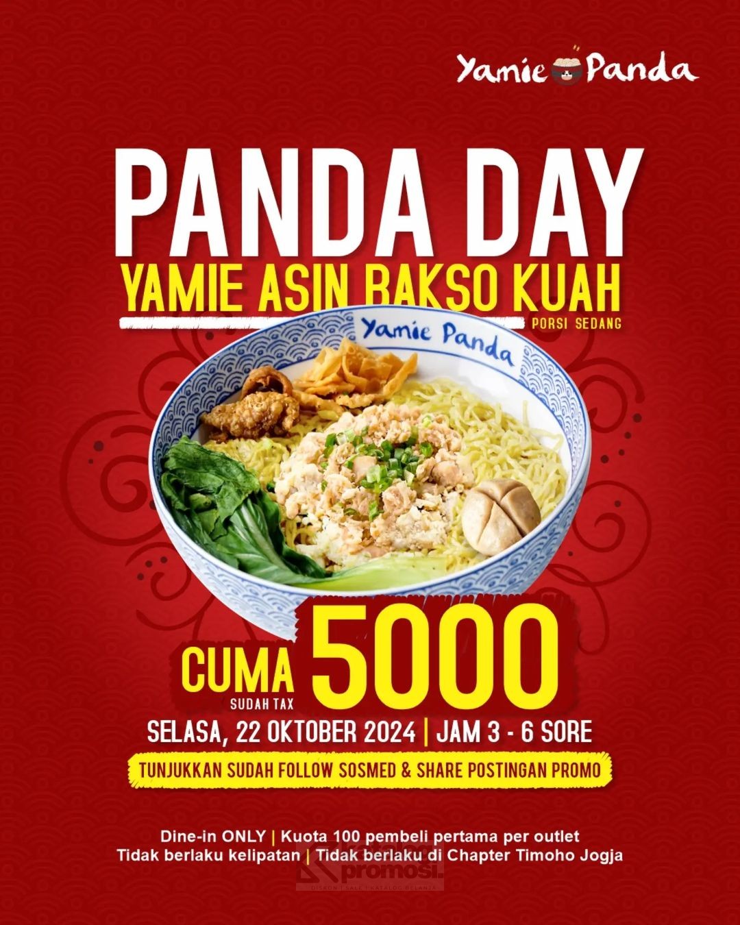 YAMIE PANDA Promo PANDA DAY! YAMIE ASIN BAKSO KUAH cuma Rp. 5.000,-