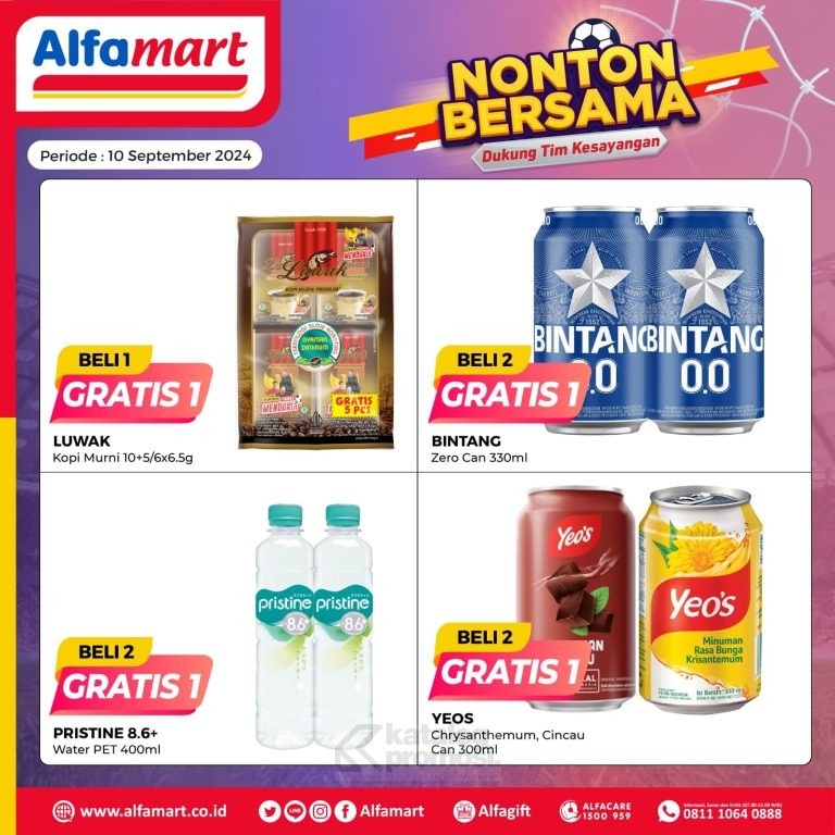 Promo Alfamart Nonton Bareng Timnas Day Beli 1 Gratis 1 atau Beli 2 Gratis 1 untuk minuman segar pilihan