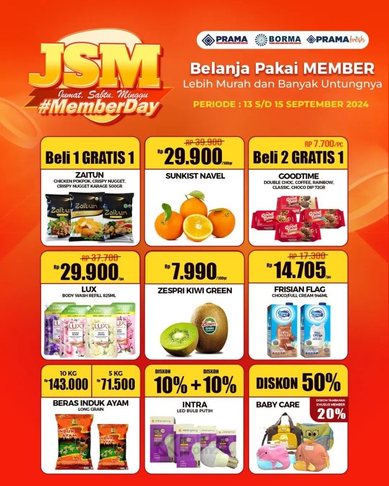 PROMO JSM Prama, Borma dan Prama periode 13-15 September 2024