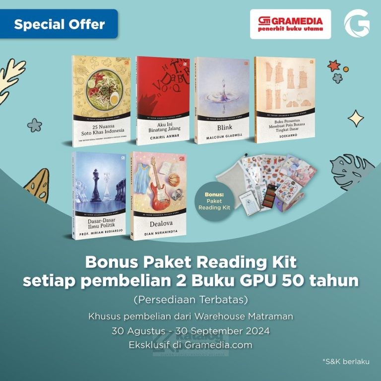 Gramedia Special Offer! Bonus Paket Reading Kit setiap Pembelian 2 Buku GPU 50 Tahun