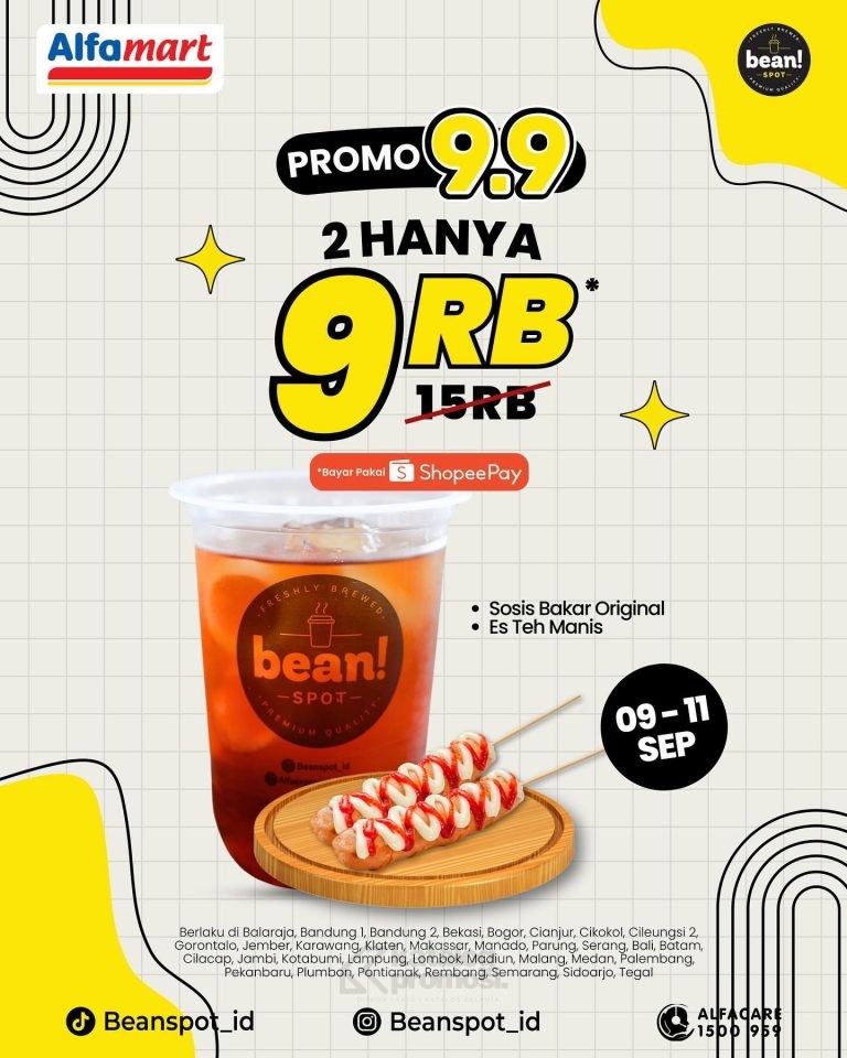 Promo 9.9 ALFAMART BEANSPOT CUMA 9.000 DAPAT MINUMAN + SNACK