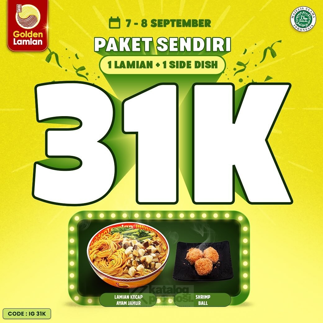 Promo GOLDEN LAMIAN PAKET SENDIRI Beli Paket 1 Lamian + 1 Side Dish cuma Rp. 31.000