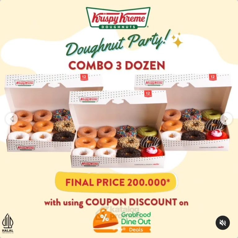 Promo Krispy Kreme GRAB DINE OUT DEALS 3 LUSIN CUMA Rp. 200.000