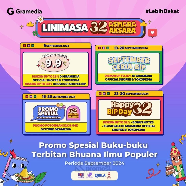 Spesial HUT Penerbit BIP di Gramedia Linimasa 32 Asmara Aksara POTONGAN 32K dan 64K!