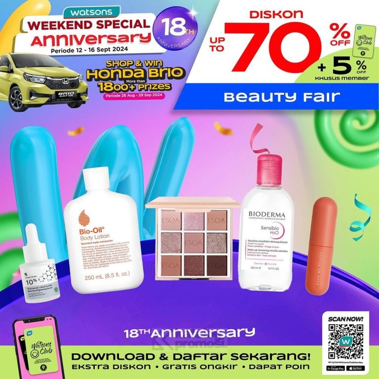 Watsons WEEKEND SPECIAL ANNIVERSARY! Diskon hingga 70% untuk Produk Beauty