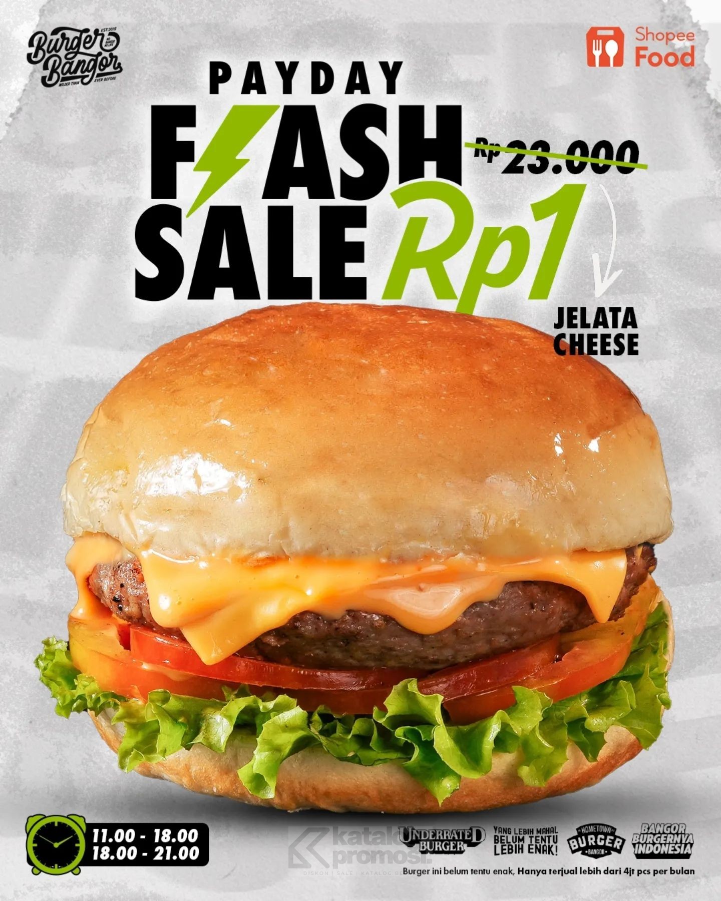 Promo Burger Bangor ShopeeFood Jelata Cheese Cuma Rp. 1,-