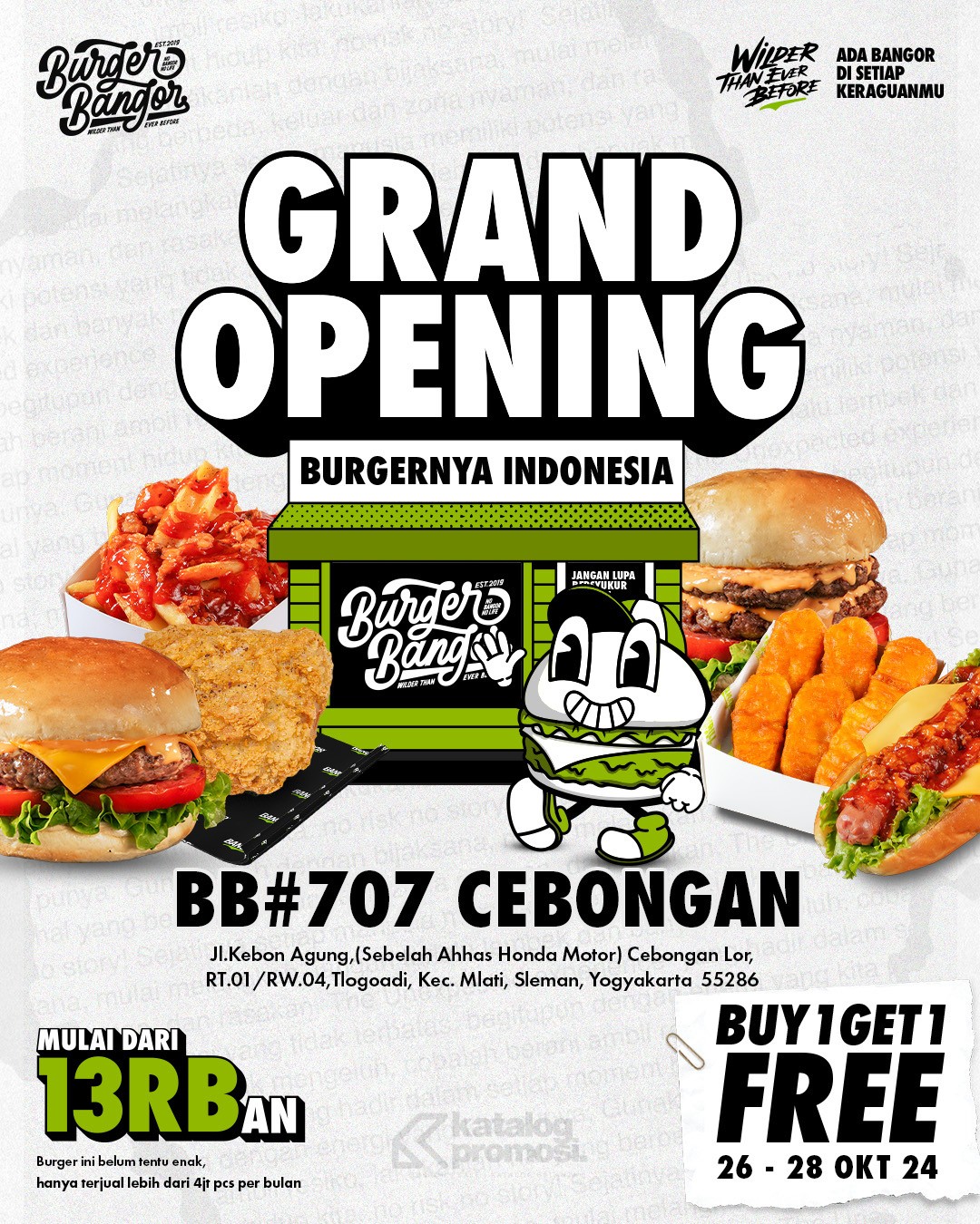 Promo Grand Opening BURGER BANGOR Cebongan Yogyakarta – BUY 1 GET 1 FREE!