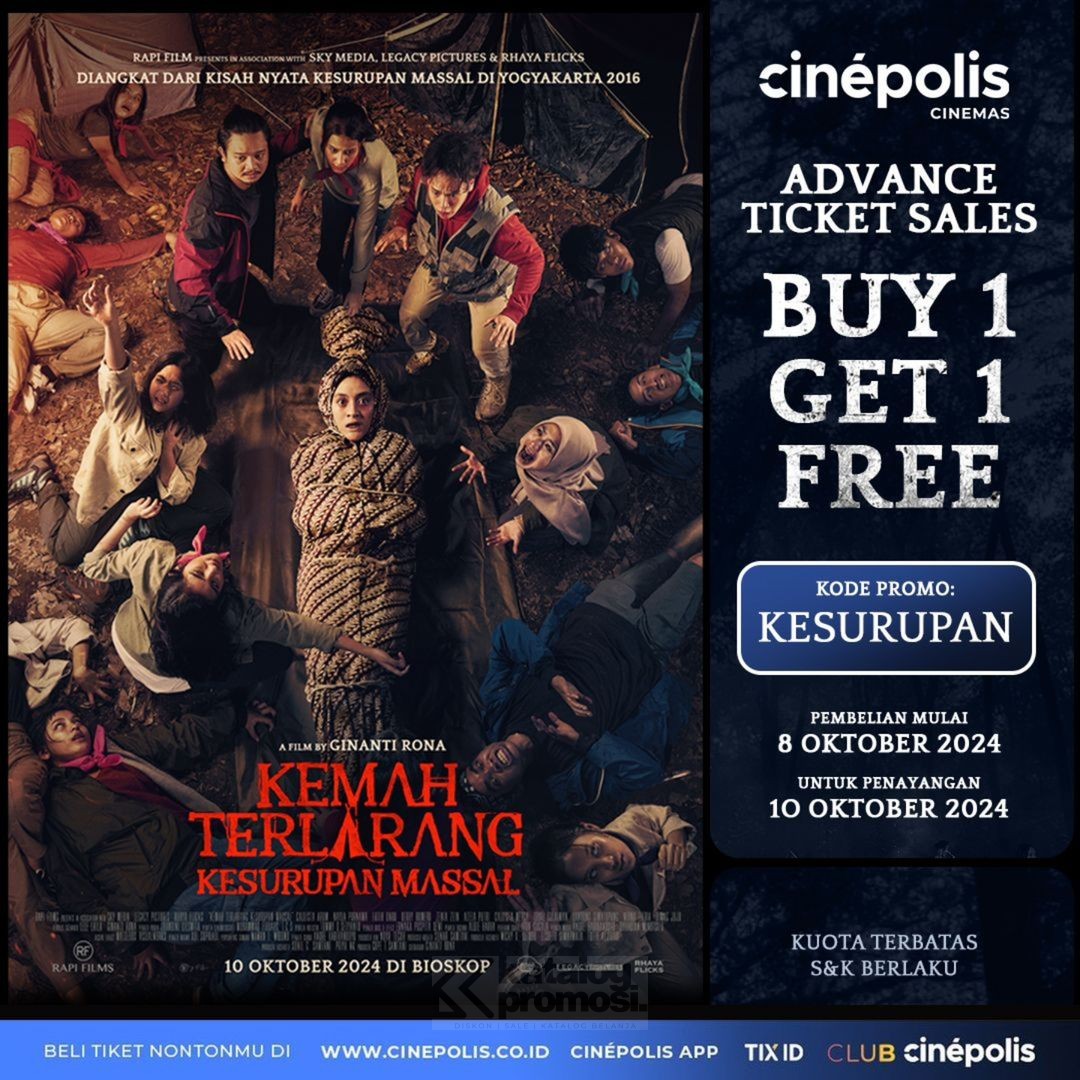 Promo CINEPOLIS BELI 1 GRATIS 1 tiket film Kemah Terlarang Kesurupan Massal