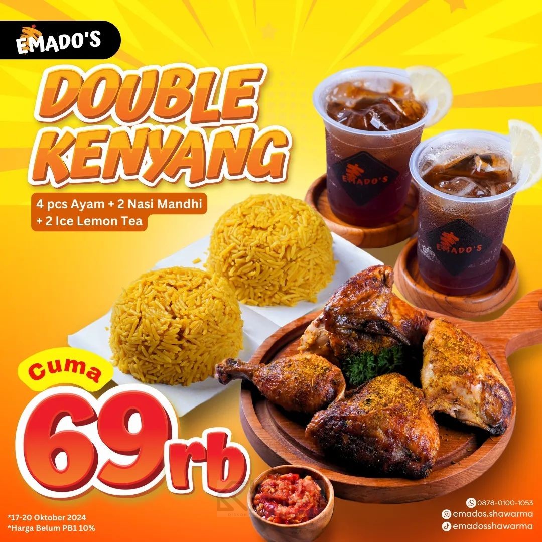 Promo EMADO’S SHAWARMA PAKET DOUBLE KENYANG cuma Rp. 69RB