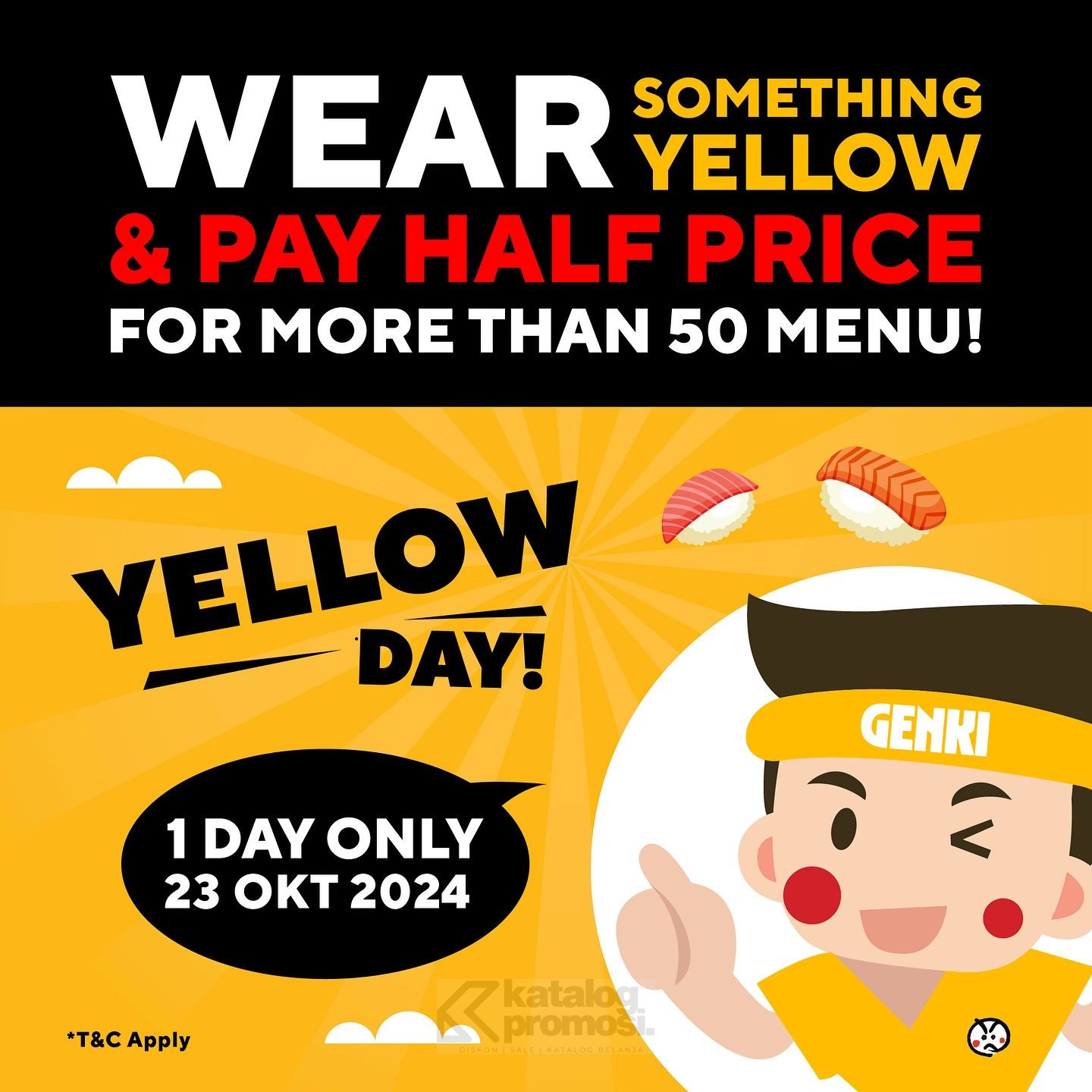 Promo GENKI SUSHI YELLOW DAY – DISCOUNT 50% OFF