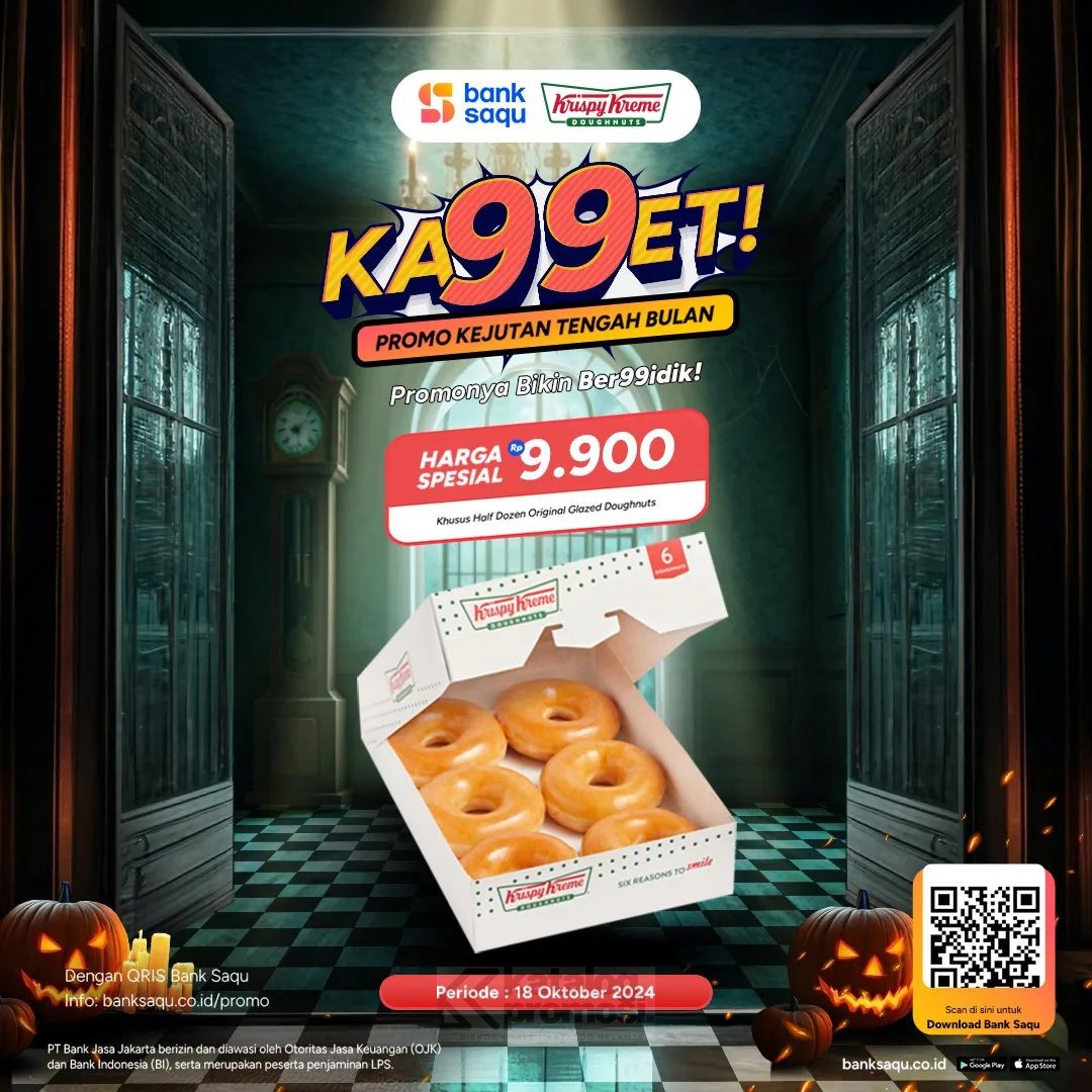 Promo KRISPY KREME KA99ET BANK SAQU – Half Dozen Original Glazed Doughnut cuma Rp. 9.900