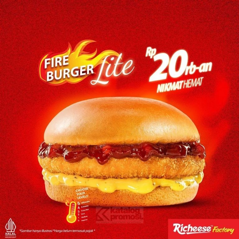 Promo Richeese Factory Fire Burger Lite cuma Rp 20RIBUAN