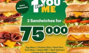 Promo Subway Wednesday Deals 2 Sandwich Hanya Rp75.000!