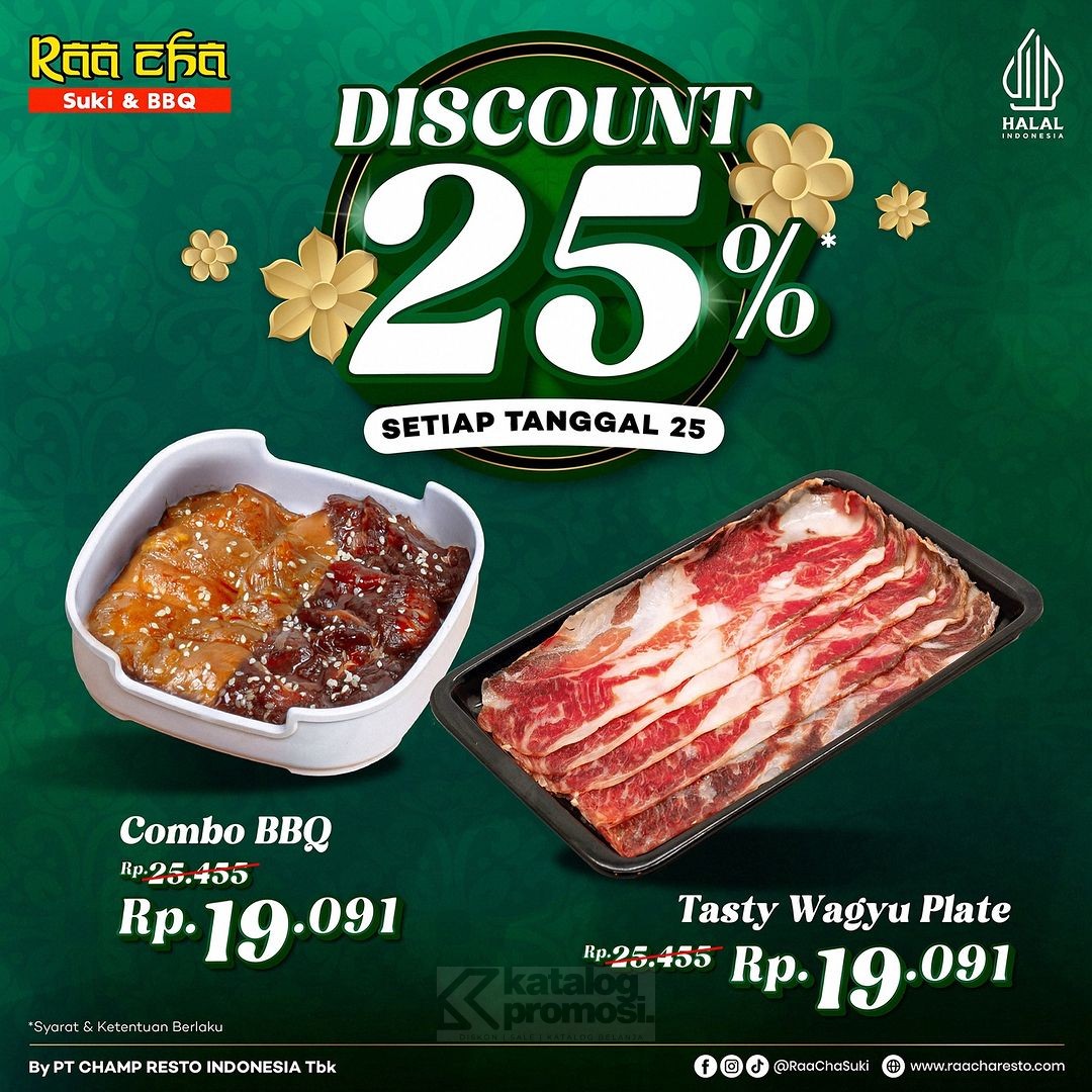 Promo RAA CHA SUKI SPESIAL 25! DISKON 25% untuk Menu Combo BBQ / Tasty Wagyu Plate