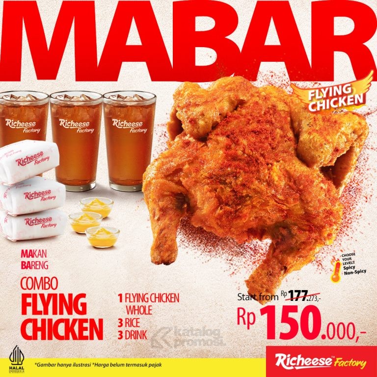 Promo RICHEESE FACTORY COMBO MABAR Flying Chicken 1 Ayam Utuh mulai Rp. 150.000 aja!