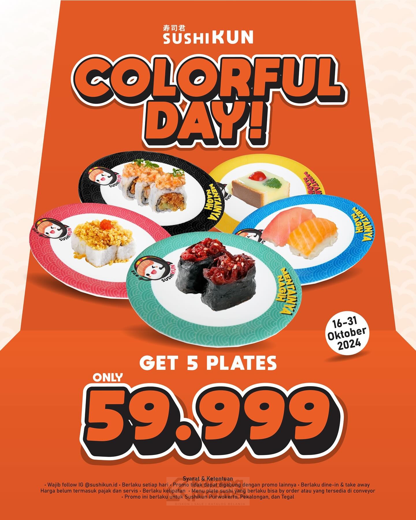 Promo SUSHI KUN COLORFUL DAY – 5 Plate Sushi Cuma 59K*