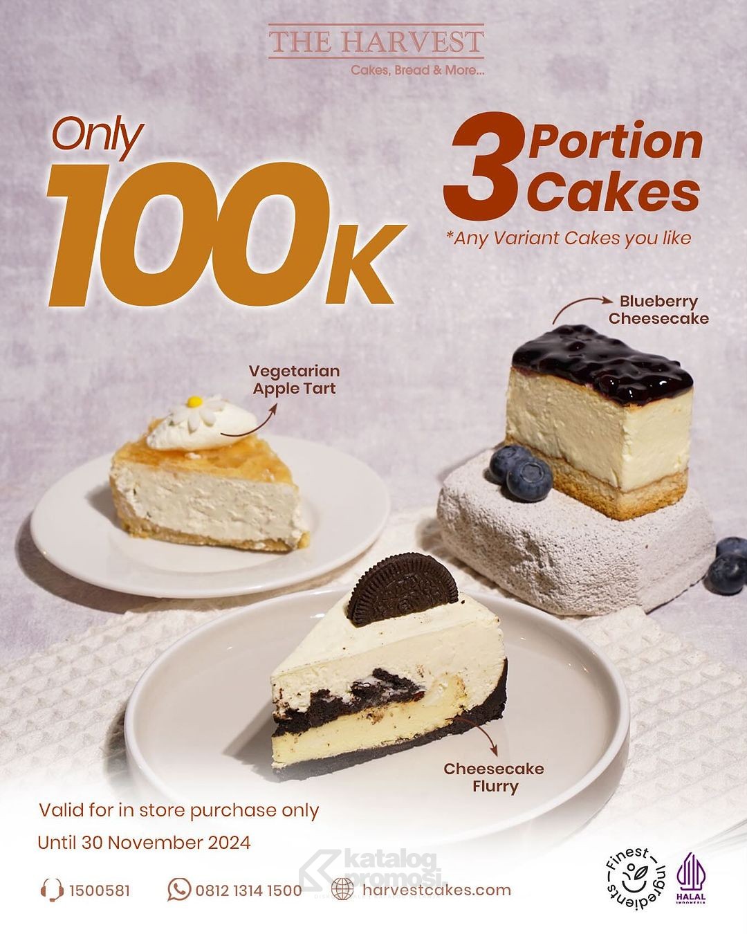 Promo The Harvest Harga Spesial 3 Slices Cake Favorit cuma Rp. 100K