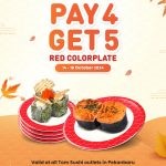 Promo TOM SUSHI PEKANBARU Pay 4 Get 5 RED COLOR PLATE