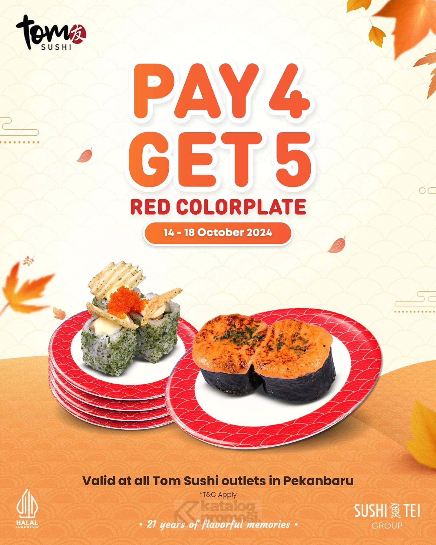 Promo TOM SUSHI PEKANBARU Pay 4 Get 5 RED COLOR PLATE