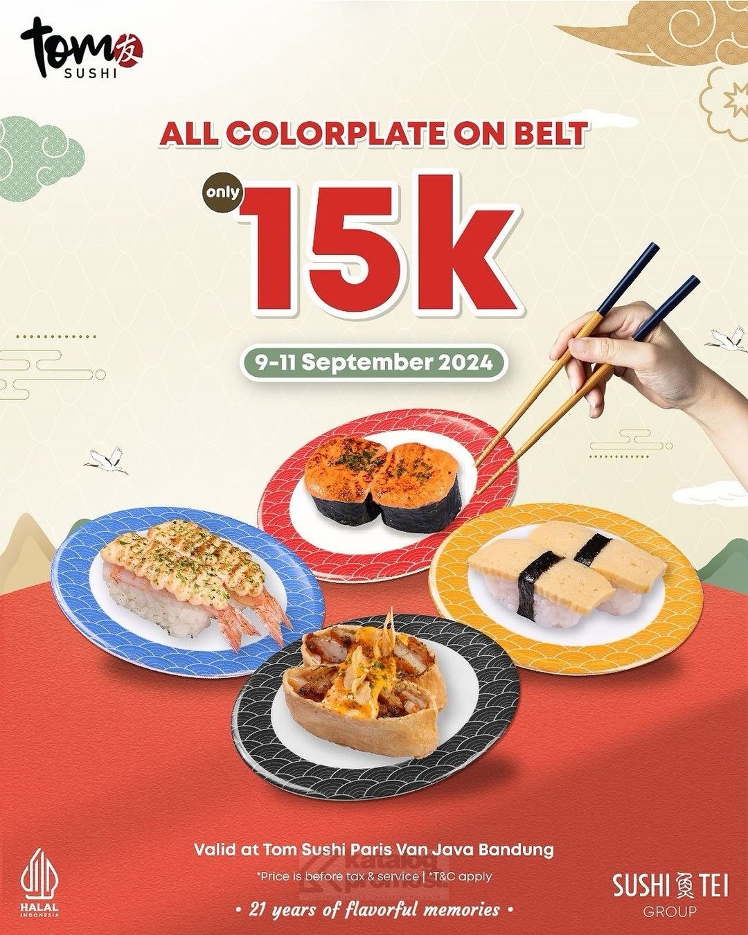 Promo Tom Sushi Paris Van Java Bandung Special Price All Colorplate On Belt only Rp. 15K