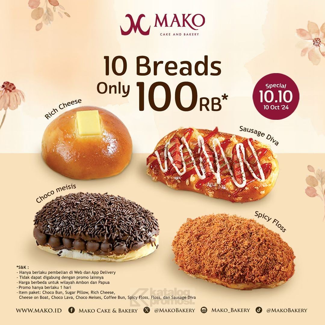 Promo MAKO BAKERY 10.10 BELI 10 ROTI FAVORIT cuma Rp.100.000