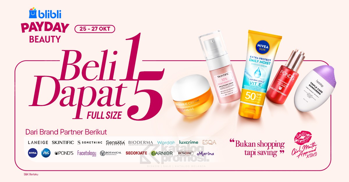 Blibli PAYDAY BEAUTY! Produk Beauty Favorit BELI 1 DAPAT 5