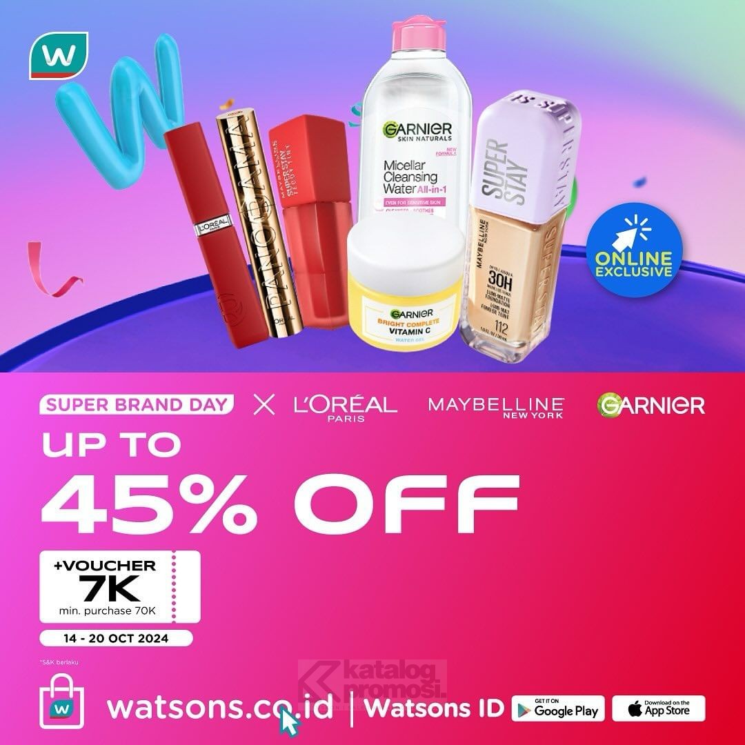 Super Brand Day L’Oréal Maybelline Garnier di Watsons Diskon hingga 45%