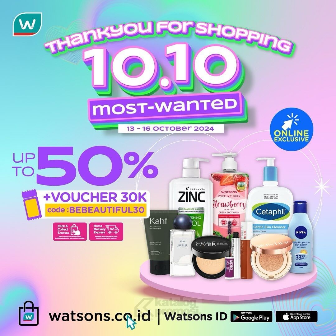 Watsons 10.10 Thank You Sale Belanja Cuan Diskon hingga 50%