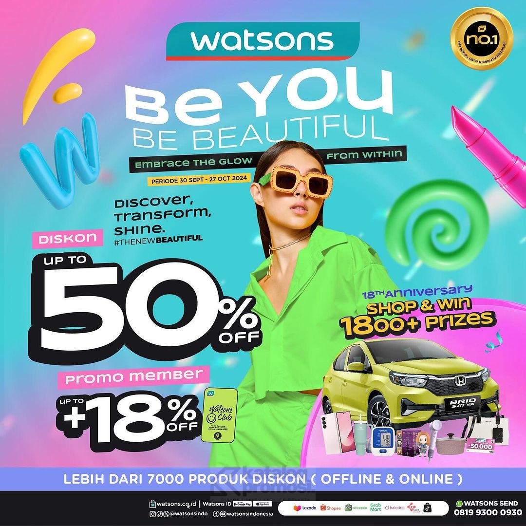 Watsons BE YOU BE BEAUTIFUL! Lebih dari 7000 Produk Diskon