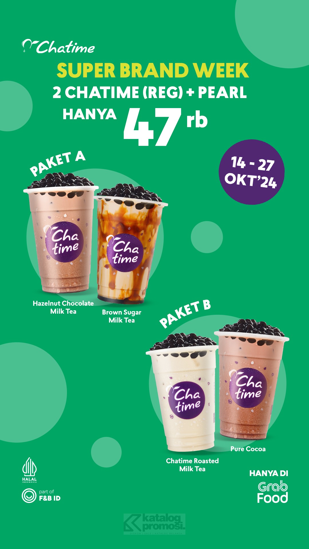 Promo Chatime GrabFood Super Brand Week 2 Chatime Regular Hanya Rp47.000